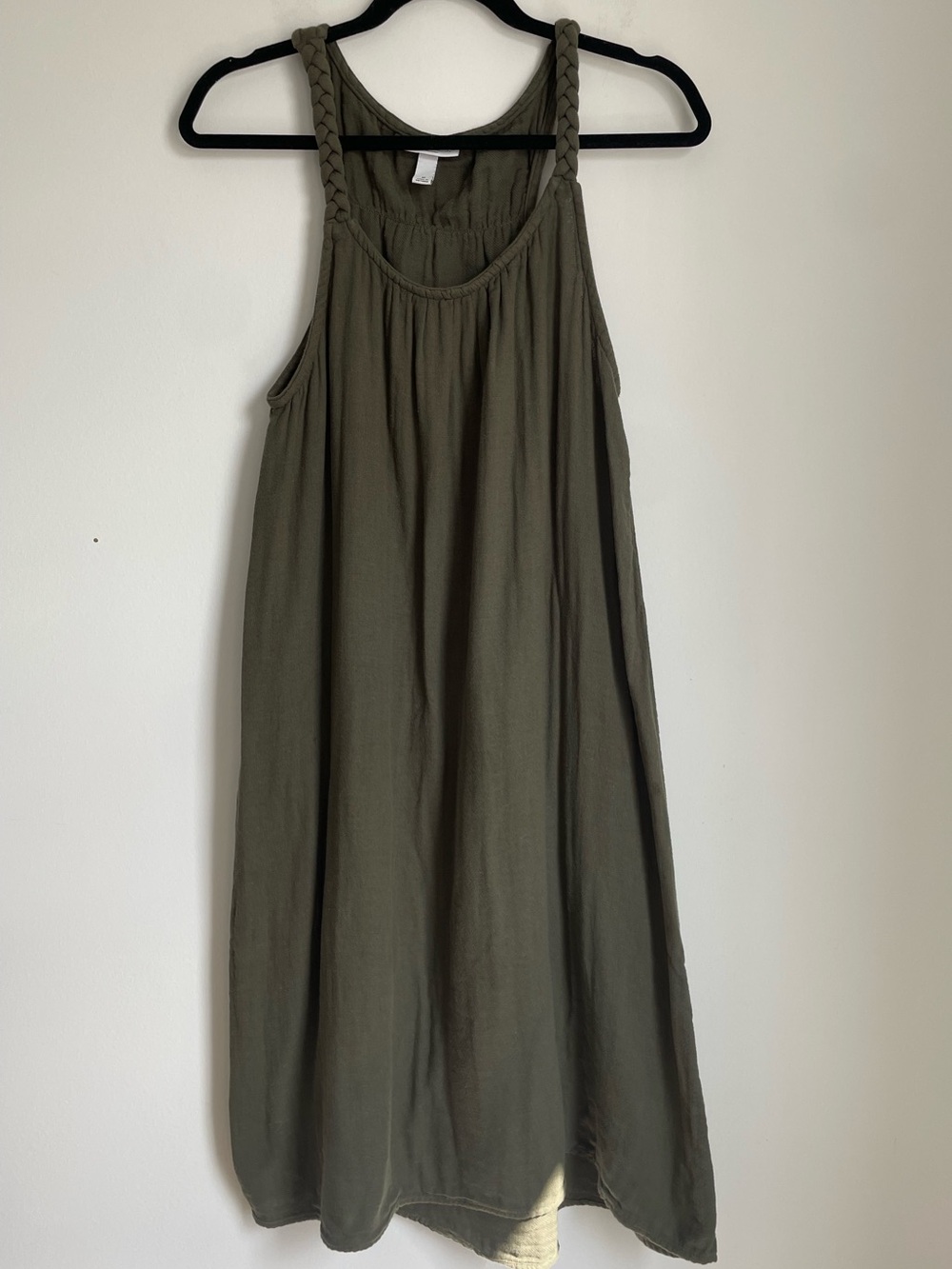 Liz Lange Maternity 100% Cotton Olive Green Shift Dress with Braided Straps Sz M